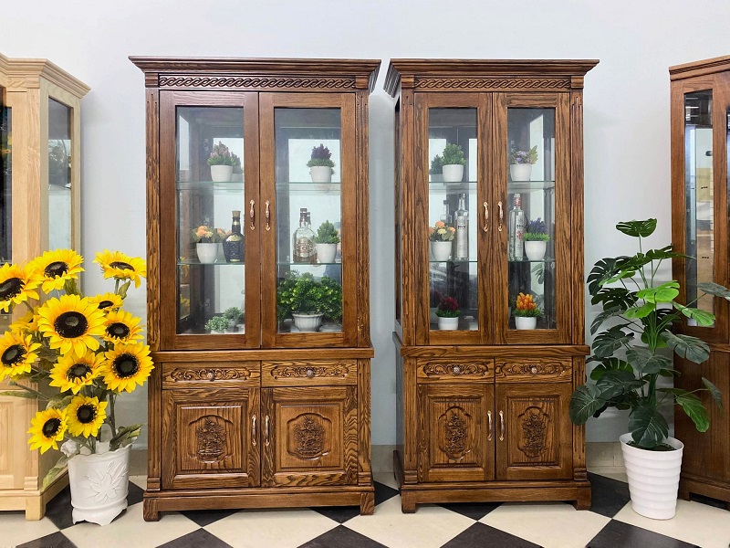 Tủ Bày Rượu Gỗ Sồi Hiện Đại Phòng Khách TR24