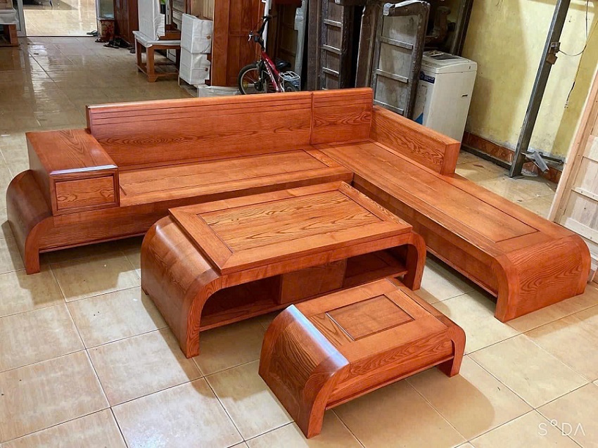 Bộ Bàn Ghế Sofa Góc Gỗ Sồi Phòng Khách BG44