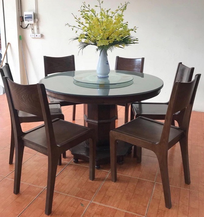 Bộ Bàn Ăn Tròn 6 Ghế Gỗ Sồi Nga BGA10