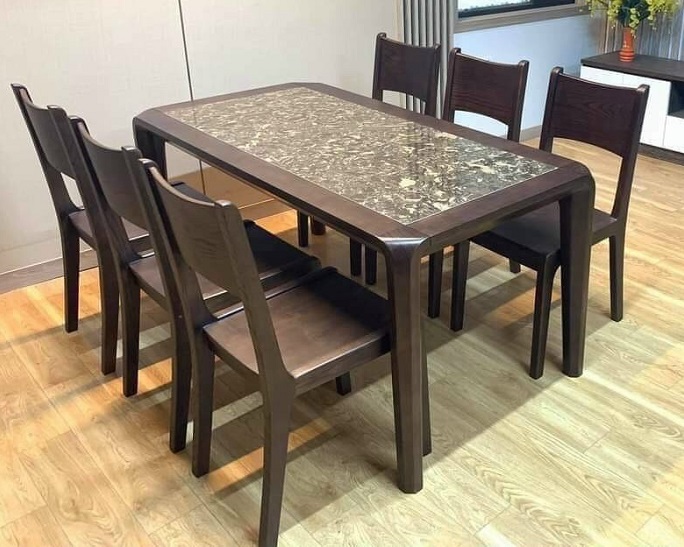 Bộ Bàn Ăn 6 Ghế Gỗ Sồi Hiện Đại Mặt Đá Hoa BGA24