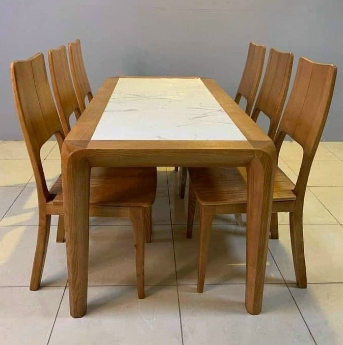 Bộ Bàn Ăn 6 Ghế Gỗ Sồi Hiện Đại Mặt Đá BGA25
