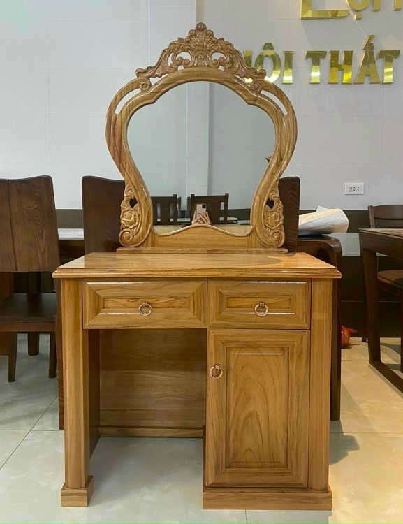 Bàn Trang Điểm Gương Đục Hoa Gỗ Gõ Đỏ 80cm BTD41