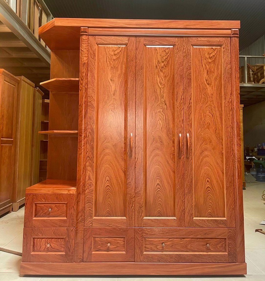 Tủ Quần Áo 3 Cánh Gỗ Hương Đá Có Kệ Góc TA159