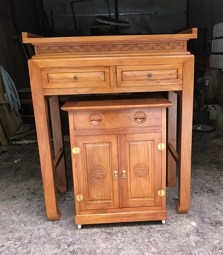 Cặp Bàn Thờ Gỗ Gõ Đỏ 2 Ngăn Kéo Mẫu Hiện Đại BT3